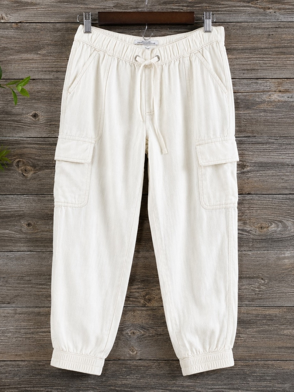Nicole Miller Women’s XL 100% Linen Cargo Jogger Pants Ivory